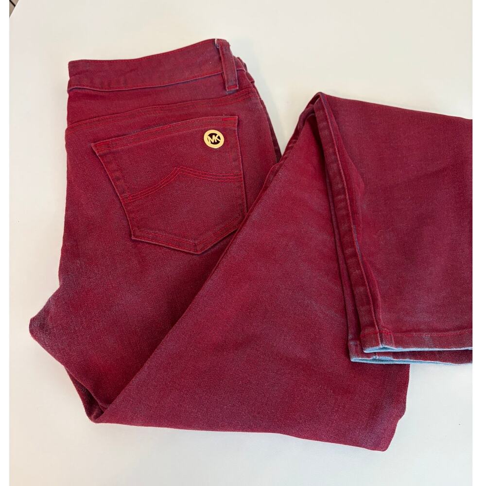 Michael Kors Wax-Coated Burgundy Skinny Jean Sz 4 #Rocker-Glam #Moto Edge